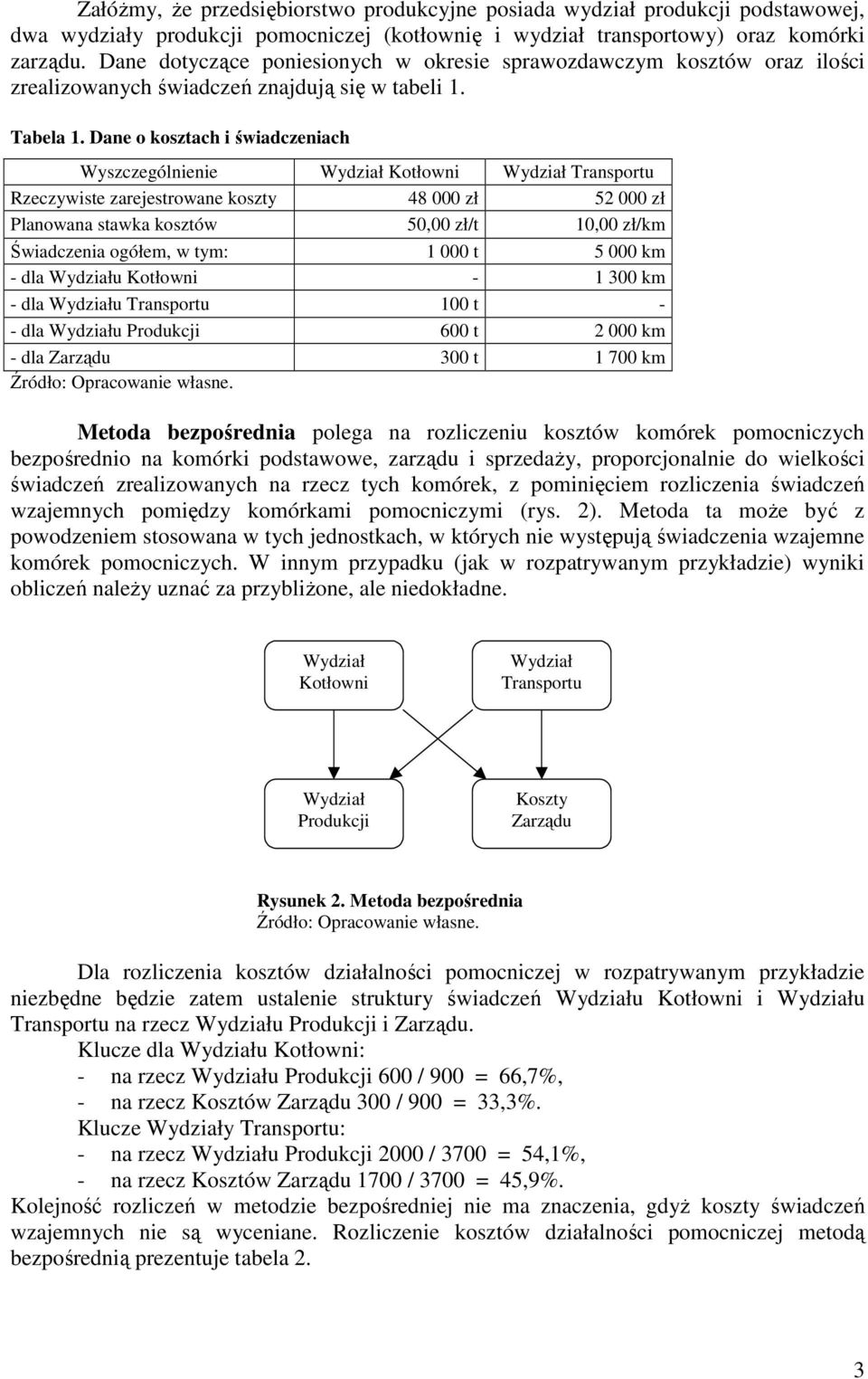 Dane o kosztach i świadczeniach Rzeczywiste zarejestrowane koszty 48 000 zł 52 000 zł Planowana stawka kosztów 50,00 zł/t 10,00 zł/km Świadczenia ogółem, w tym: 1 000 t 5 000 km - dla u - 1 300 km -