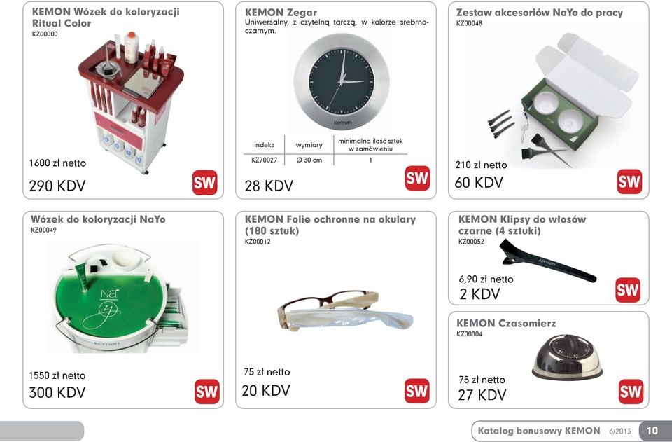 28 KDV 210 zł netto 60 KDV Wózek do koloryzacji NaYo KZ00049 KEMON Folie ochronne na okulary (180 sztuk) KZ00012 KEMON Klipsy do