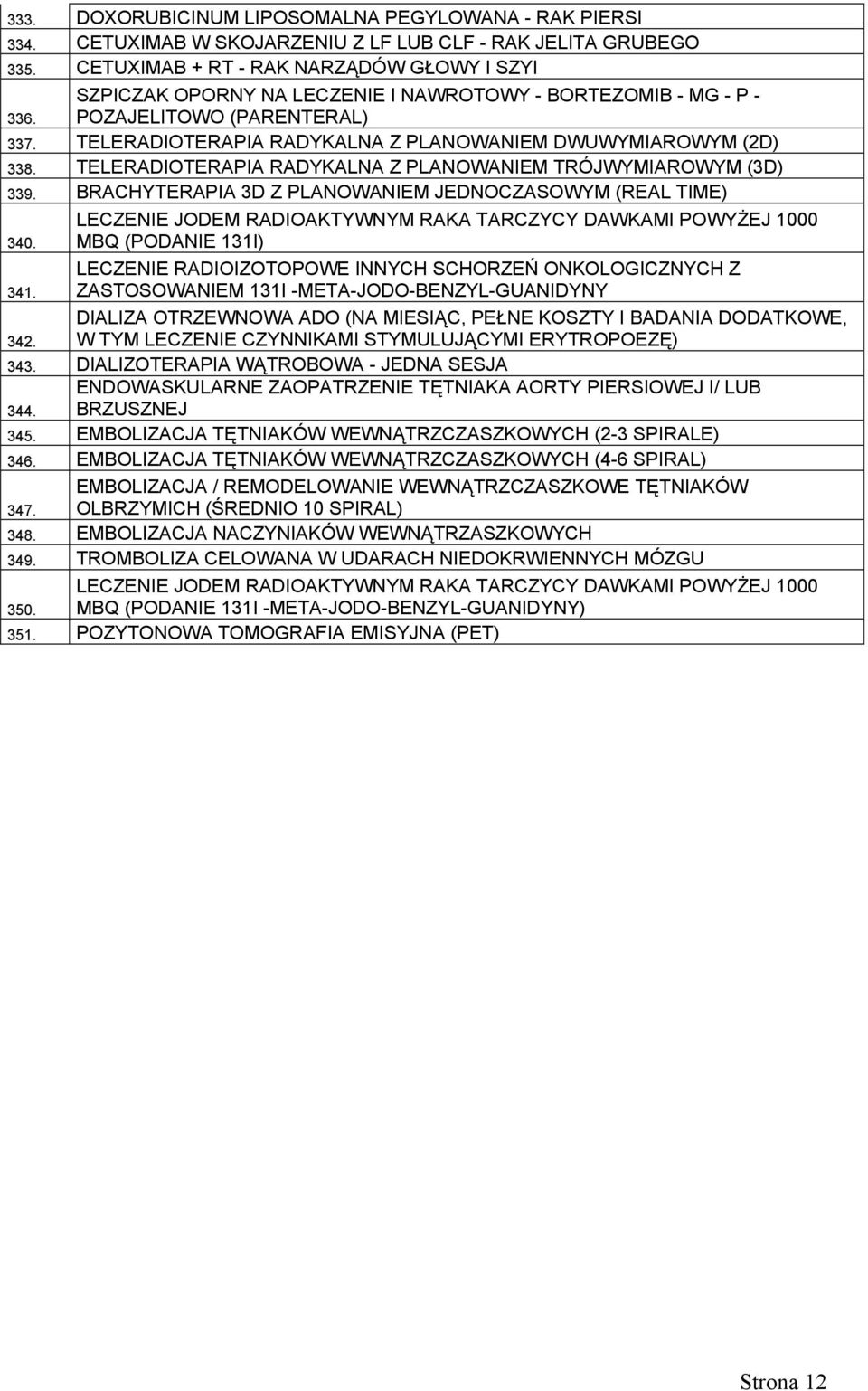 TELERADIOTERAPIA RADYKALNA Z PLANOWANIEM DWUWYMIAROWYM (2D) 338. TELERADIOTERAPIA RADYKALNA Z PLANOWANIEM TRÓJWYMIAROWYM (3D) 339.