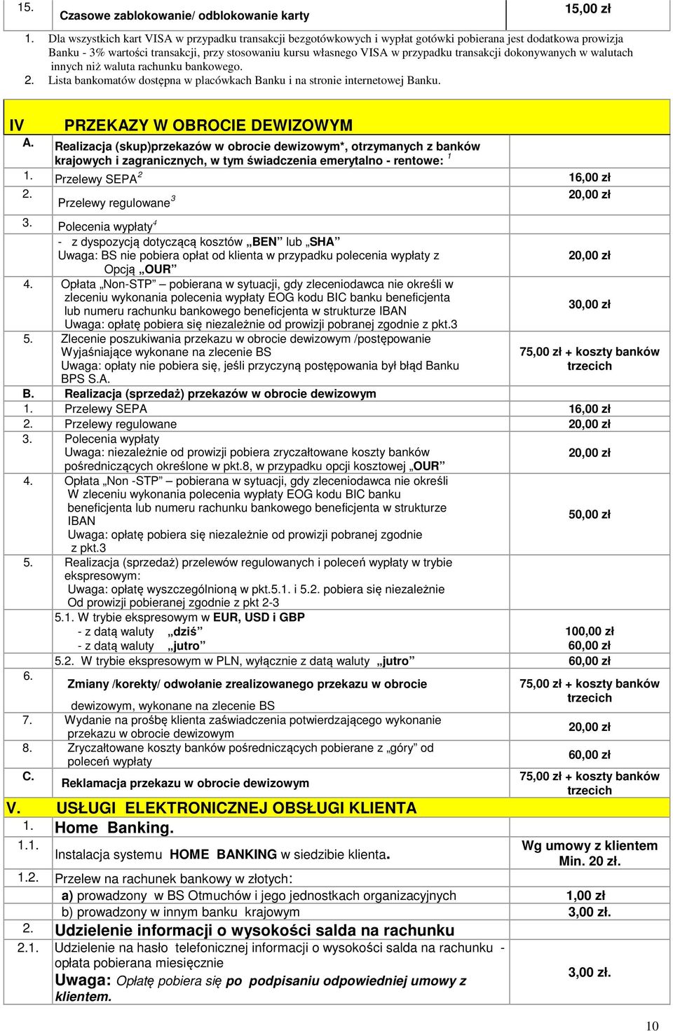 transakcji dokonywanych w walutach innych niż waluta rachunku bankowego. 2. Lista bankomatów dostępna w placówkach Banku i na stronie internetowej Banku. IV PRZEKAZY W OBROCIE DEWIZOWYM A.