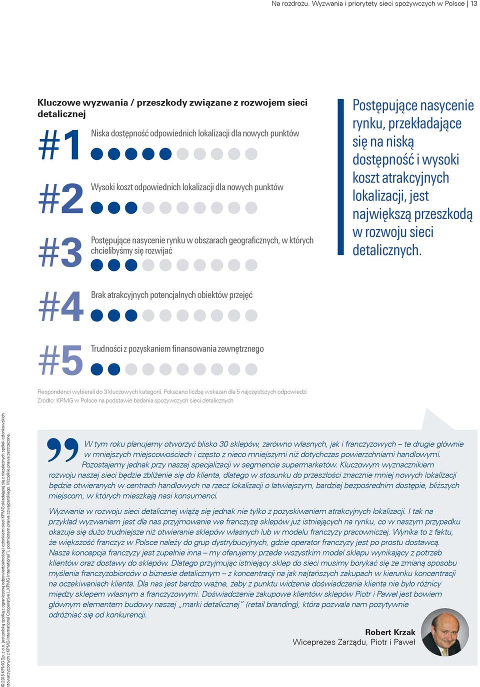 koszt odpowiednich lokalizacji dla nowych punktów Postępujące nasycenie rynku w obszarach geograficznych, w których chcielibyśmy się rozwijać Postępujące nasycenie rynku, przekładające się na niską