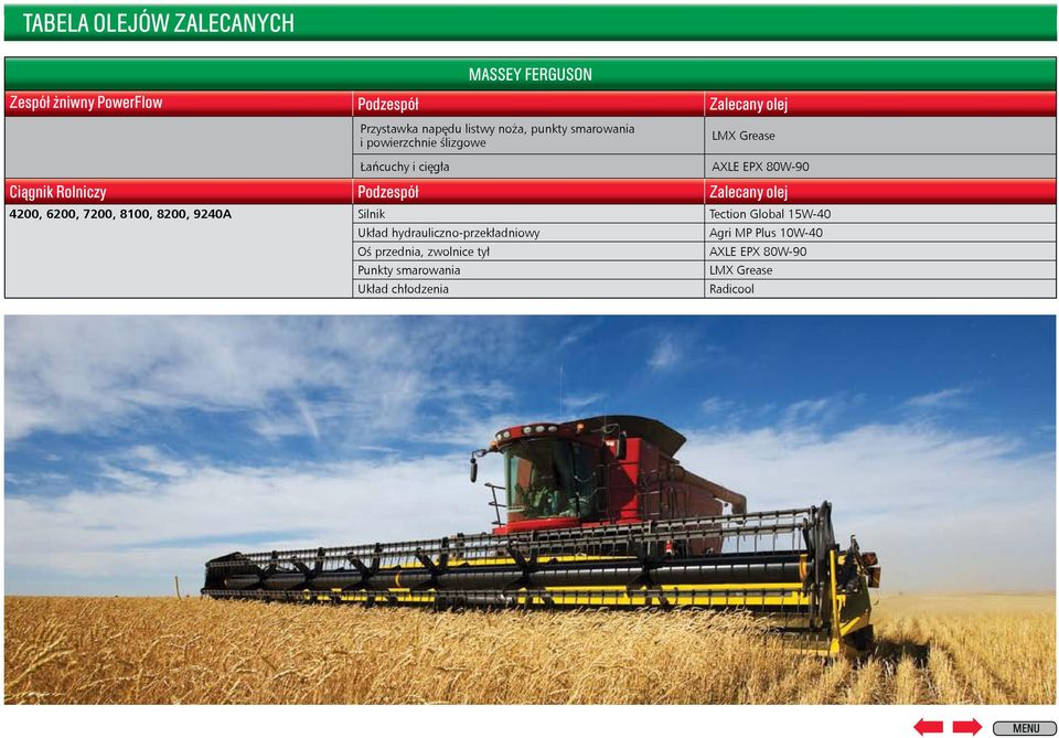 Rolniczy Podzespół Zalecany olej 4200, 6200, 7200, 8100, 8200, 9240A Silnik Tection Global