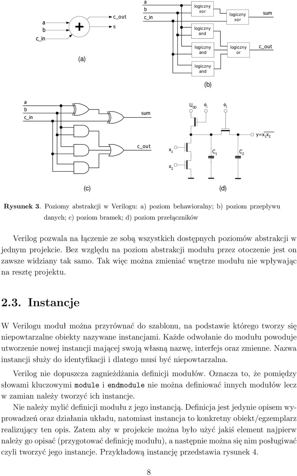 abstrakcji w jednym projekcie. Bez względu na poziom abstrakcji modułu przez otoczenie jest on zawsze widziany tak samo. Tak więc można zmieniać wnętrze modułu nie wpływając na resztę projektu. 2.3.