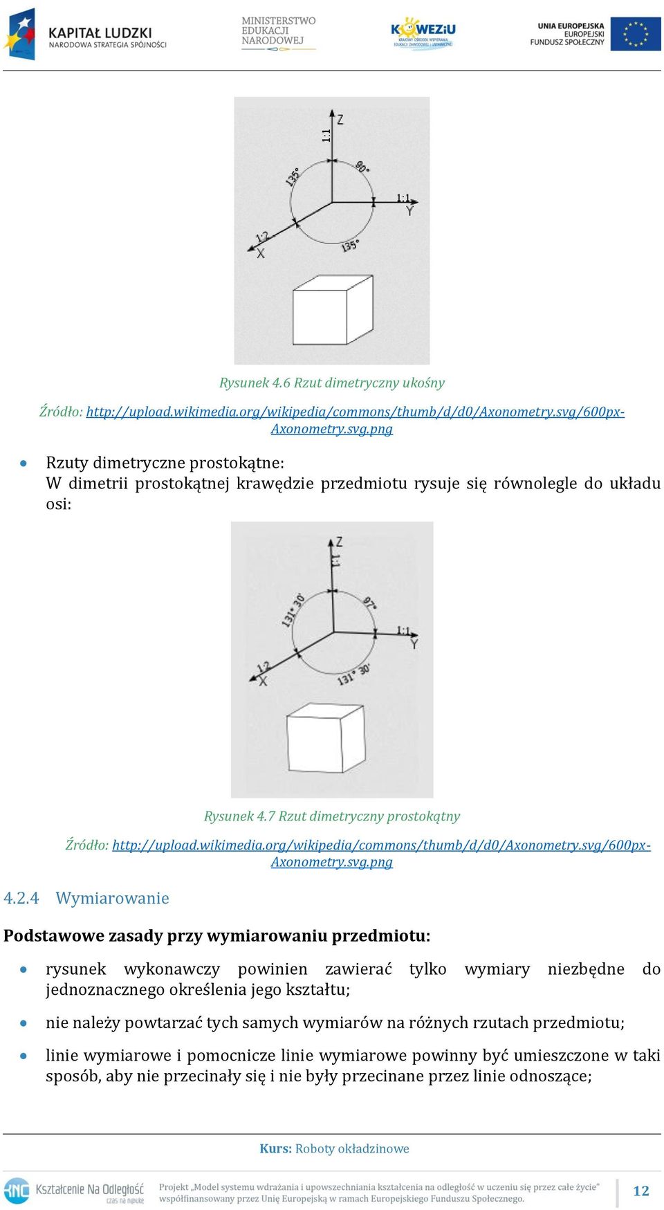 7 Rzut dimetryczny prostokątny Źródło: http://upload.wikimedia.org/wikipedia/commons/thumb/d/d0/axonometry.svg/600px- Axonometry.svg.png 4.2.