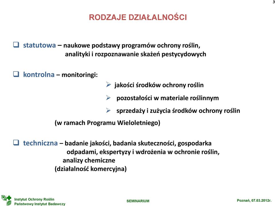 sprzedaży i zużycia środków ochrony roślin (w ramach Programu Wieloletniego) techniczna badanie jakości,