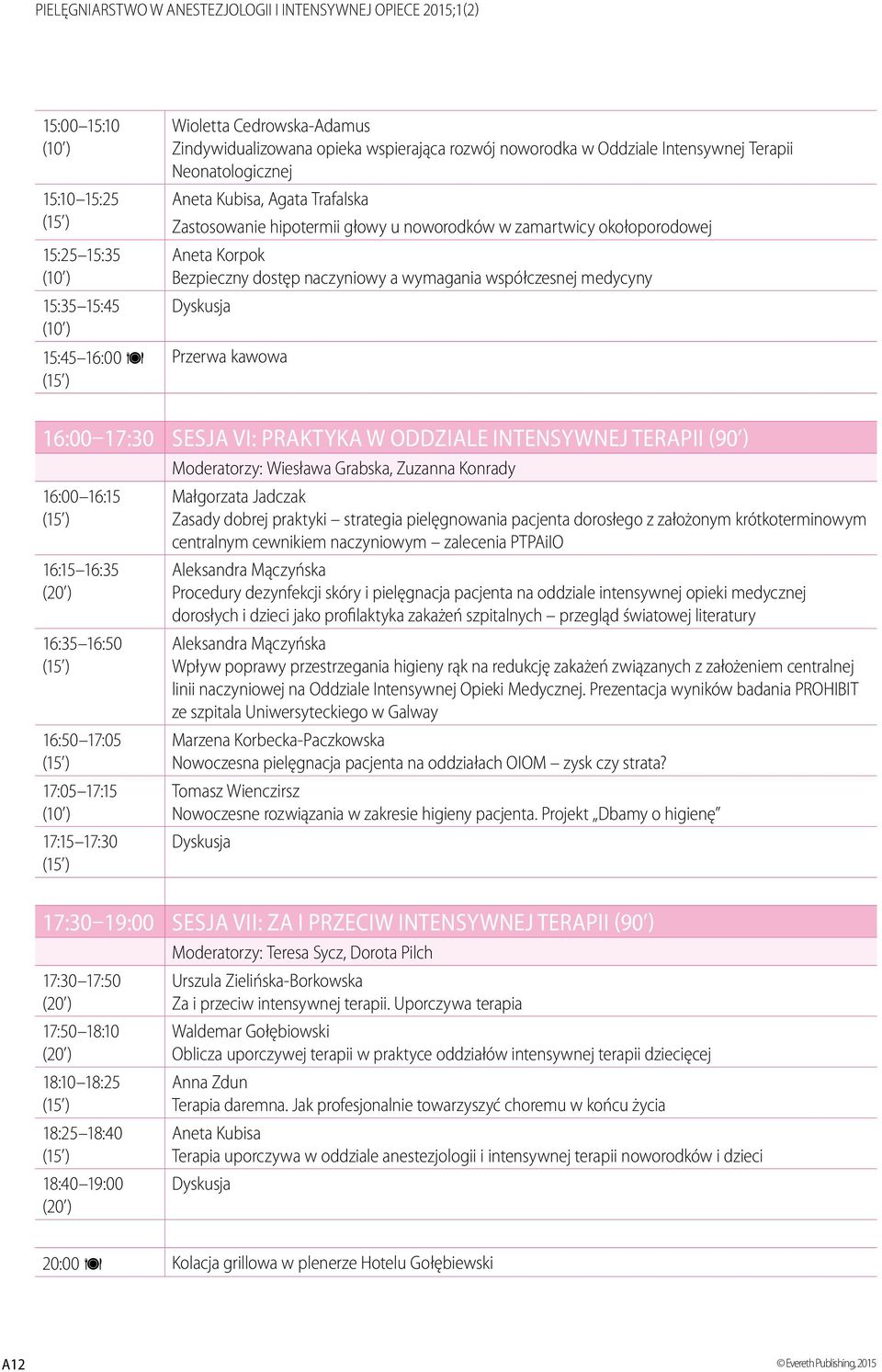 Sesja VI: PRAKTYKA W ODDZIALE INTENSYWNEJ TERAPII (90 ) Moderatorzy: Wiesława Grabska, Zuzanna Konrady 16:00 16:15 16:15 16:35 16:35 16:50 16:50 17:05 17:05 17:15 17:15 17:30 Małgorzata Jadczak