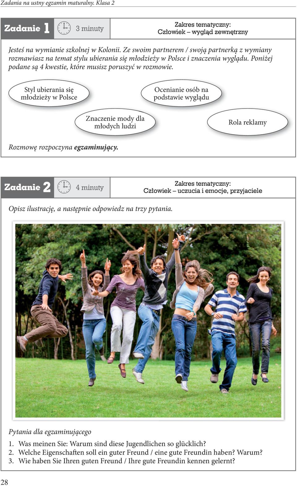 Styl ubierania się młodzieży w Polsce Ocenianie osób na podstawie wyglądu Znaczenie mody dla młodych ludzi Rola reklamy Rozmowę rozpoczyna egzaminujący.