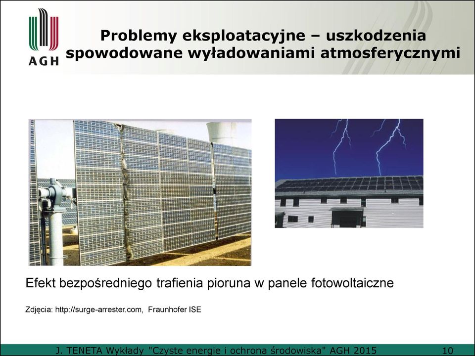 atmosferycznymi Efekt bezpośredniego trafienia pioruna w panele