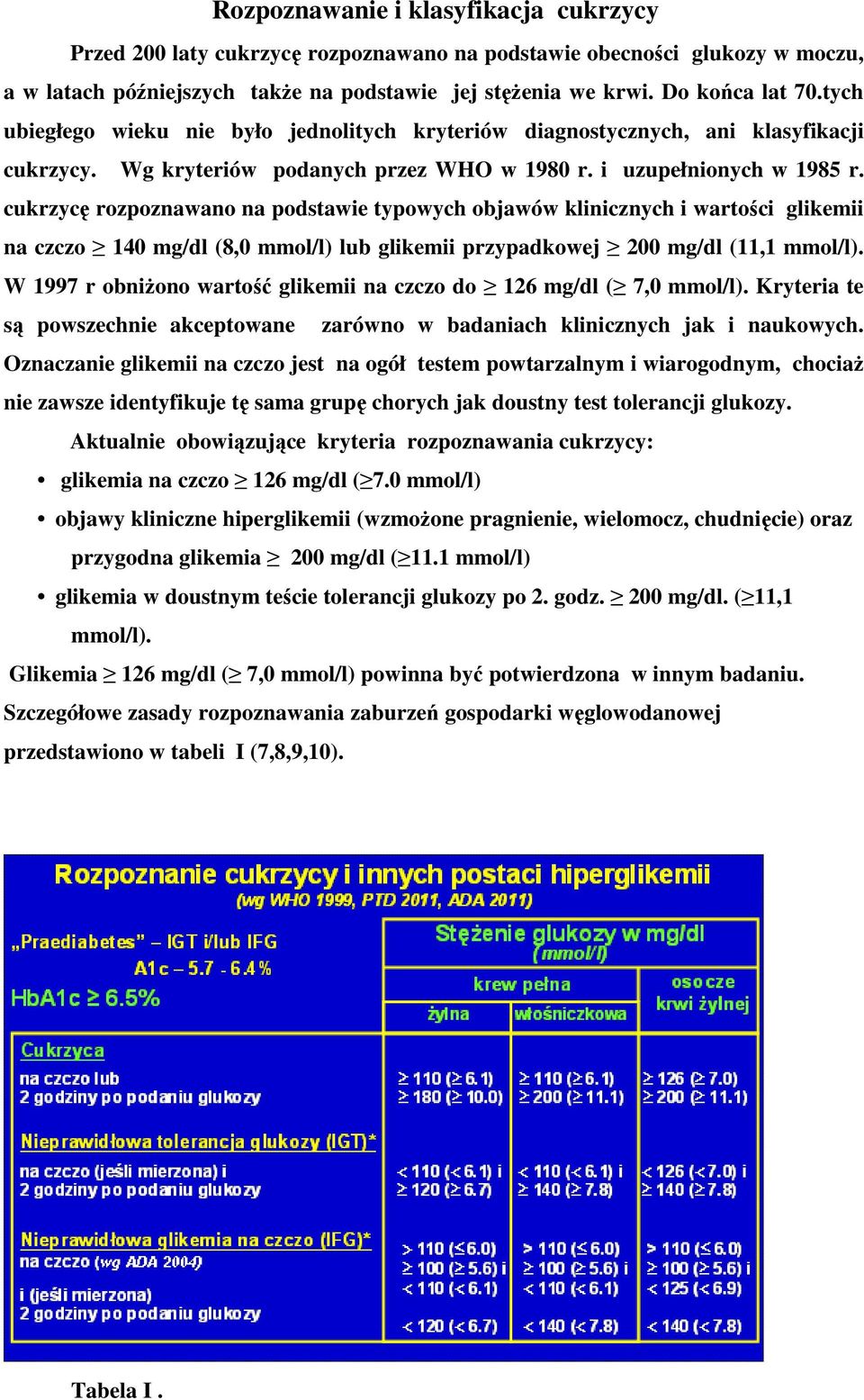 cukrzycę rozpoznawano na podstawie typowych objawów klinicznych i wartości glikemii na czczo 140 mg/dl (8,0 mmol/l) lub glikemii przypadkowej 200 mg/dl (11,1 mmol/l).