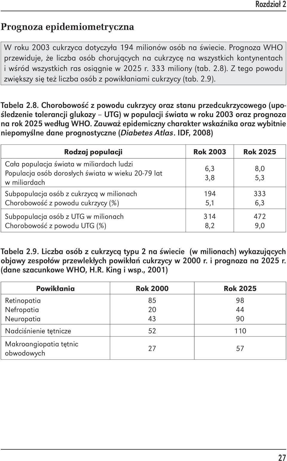 Z tego powodu zwiększy się też liczba osób z powikłaniami cukrzycy (tab. 2.9). Tabela 2.8.