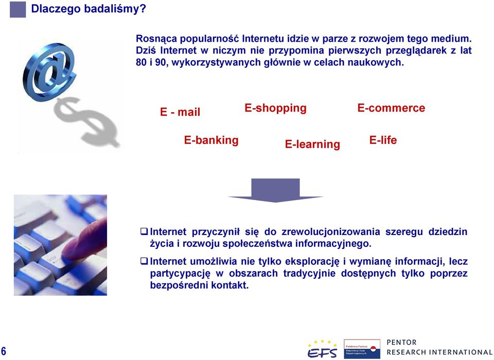 E - mail E-banking E-shopping E-learning E-commerce E-life Internet przyczynił się do zrewolucjonizowania szeregu dziedzin życia i