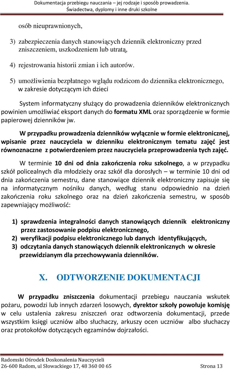 eksport danych do formatu XML oraz sporządzenie w formie papierowej dzienników jw.