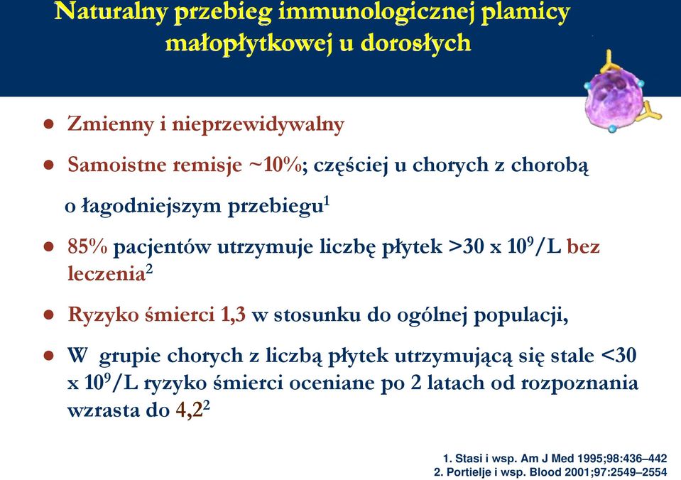 1,3 w stosunku do ogólnej populacji, W grupie chorych z liczbą płytek utrzymującą się stale <30 x 10 9 /L ryzyko śmierci oceniane