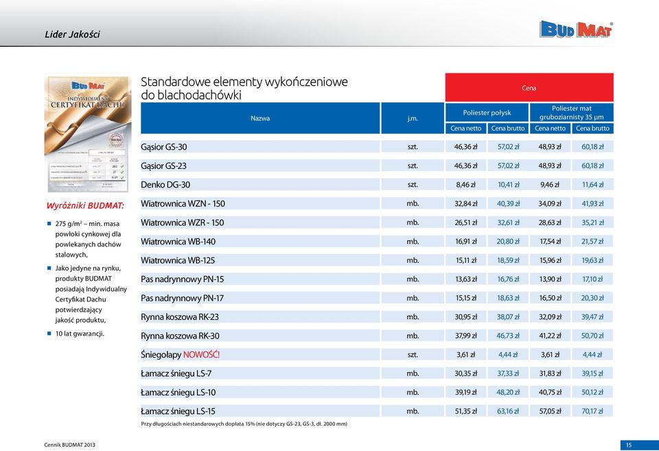 26,51 zł 32,61 zł 28,63 zł 35,21 zł Wiatrownica WB-140. 16,91 zł 20,80 zł 17,54 zł 21,57 zł Wiatrownica WB-125. 15,11 zł 18,59 zł 15,96 zł 19,63 zł Pas nadrynnowy PN-15.