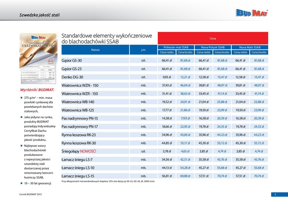 9,93 zł 12,21 zł 12,58 zł 15,47 zł 12,58 zł 15,47 zł Najlepsze wzory blachodachówki produkowane z najwyższej jakości szwedzkiej stali dostarczanej przez renomowany koncern hutniczy SSAB, 10 30 lat