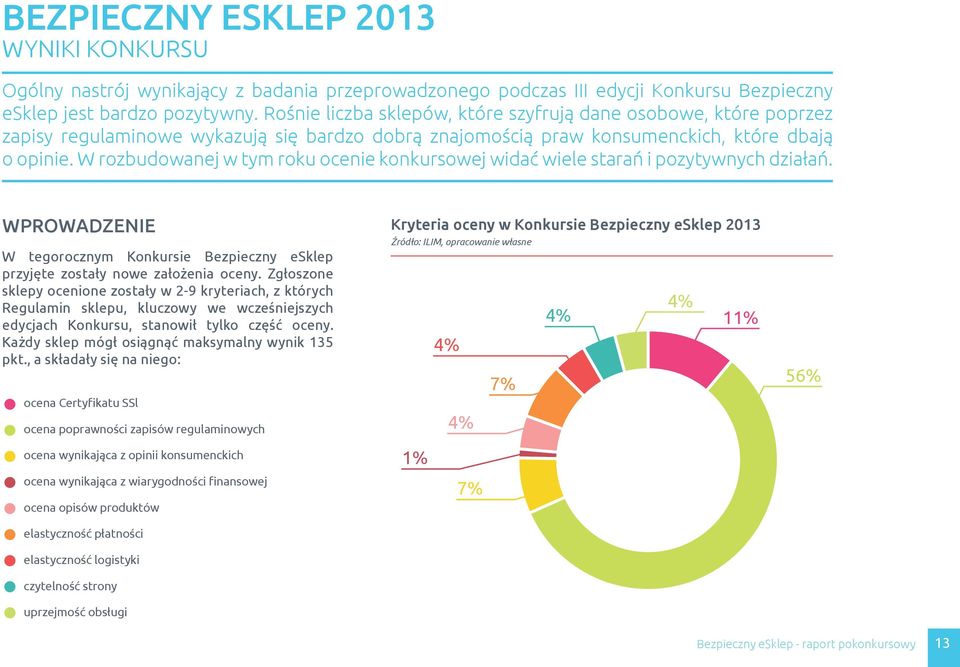 W rozbudowanej w tym roku ocenie konkursowej widać wiele starań i pozytywnych działań. WPROWADZENIE W tegorocznym Konkursie Bezpieczny esklep przyjęte zostały nowe założenia oceny.