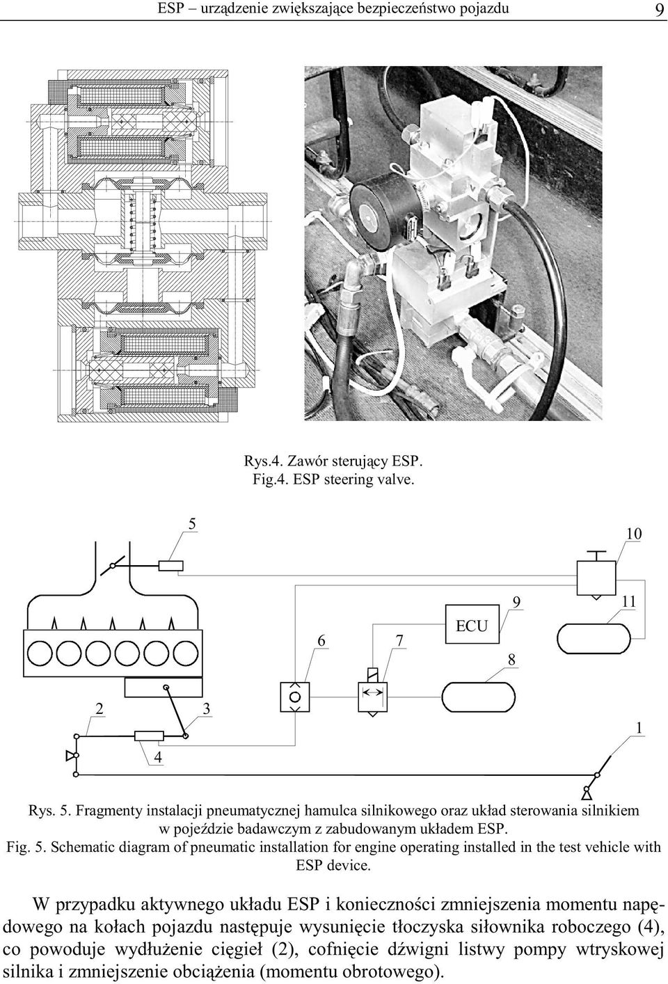 Fig. 5. Schematic diagram of pneumatic installation for engine operating installed in the test vehicle with ESP device.