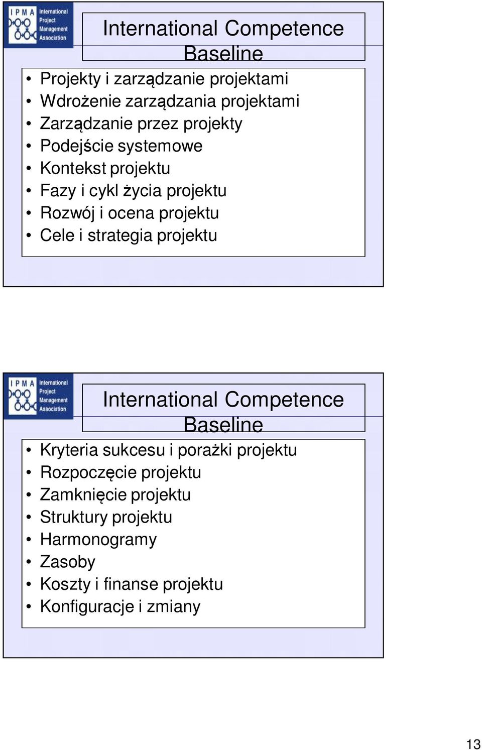 Cele i strategia projektu International Competence Baseline Kryteria sukcesu i pora ki projektu Rozpocz cie