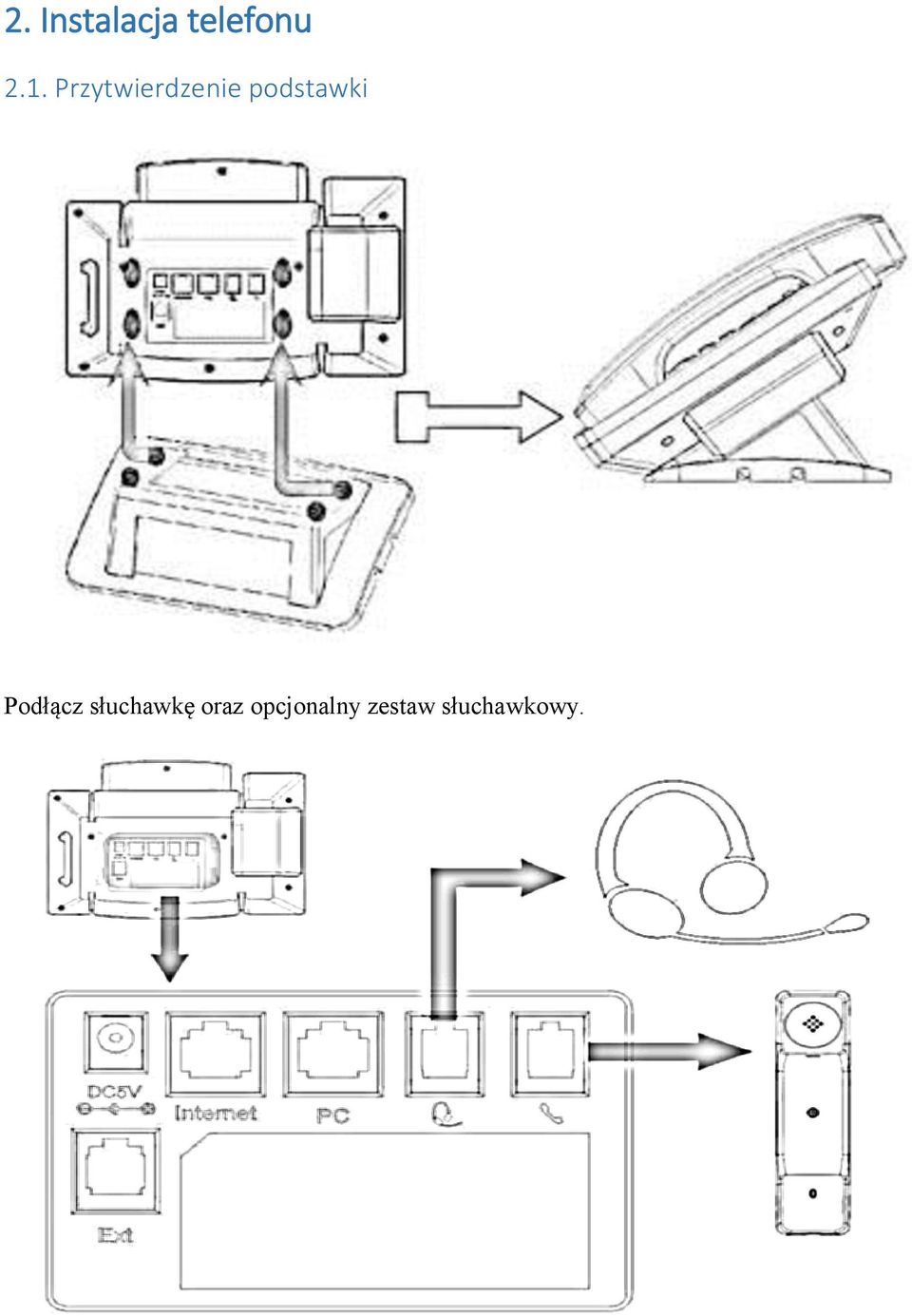 Podłącz słuchawkę oraz