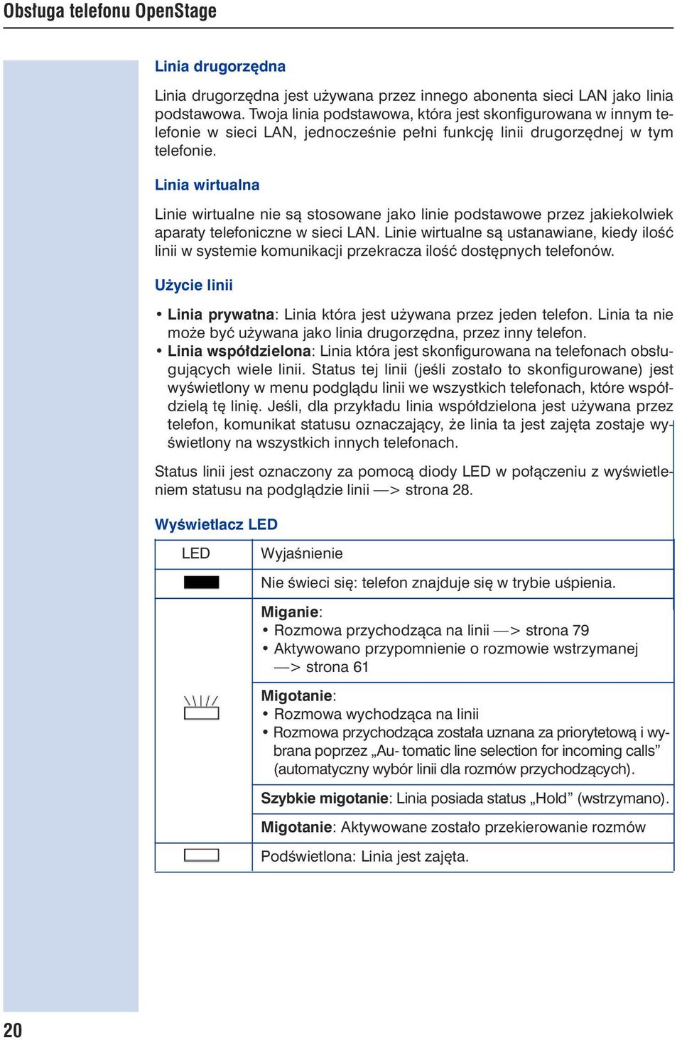 Linia wirtualna Linie wirtualne nie są stosowane jako linie podstawowe przez jakiekolwiek aparaty telefoniczne w sieci LAN.