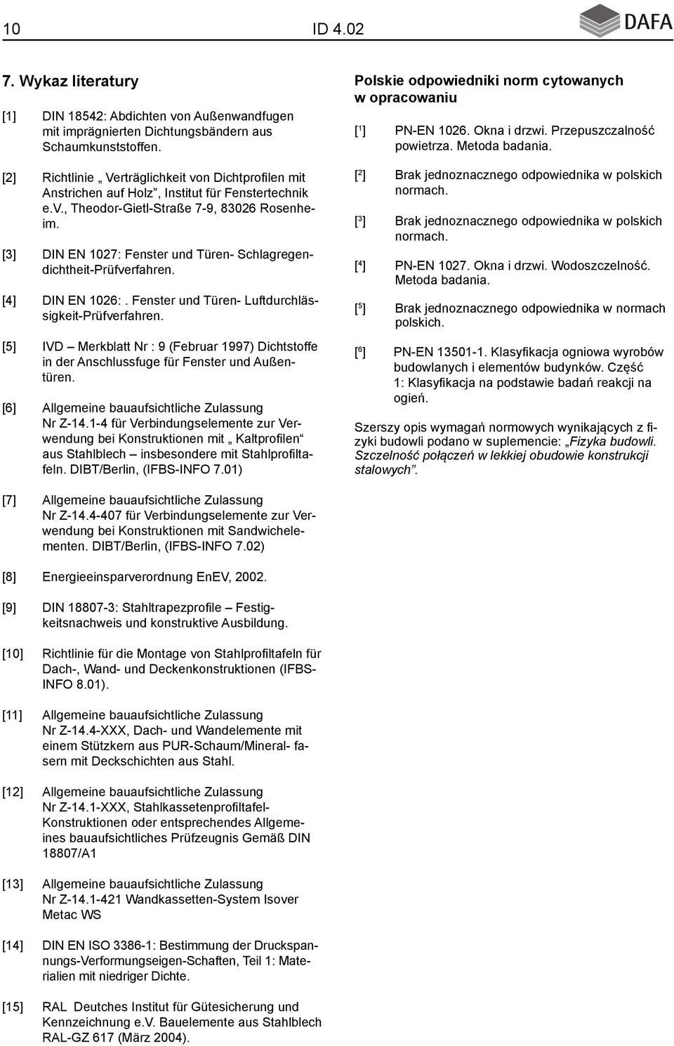 [2] Richtlinie Verträglichkeit von Dichtprofilen mit Anstrichen auf Holz, Institut für Fenstertechnik e.v., Theodor-Gietl-Straße 7-9, 83026 Rosenheim.