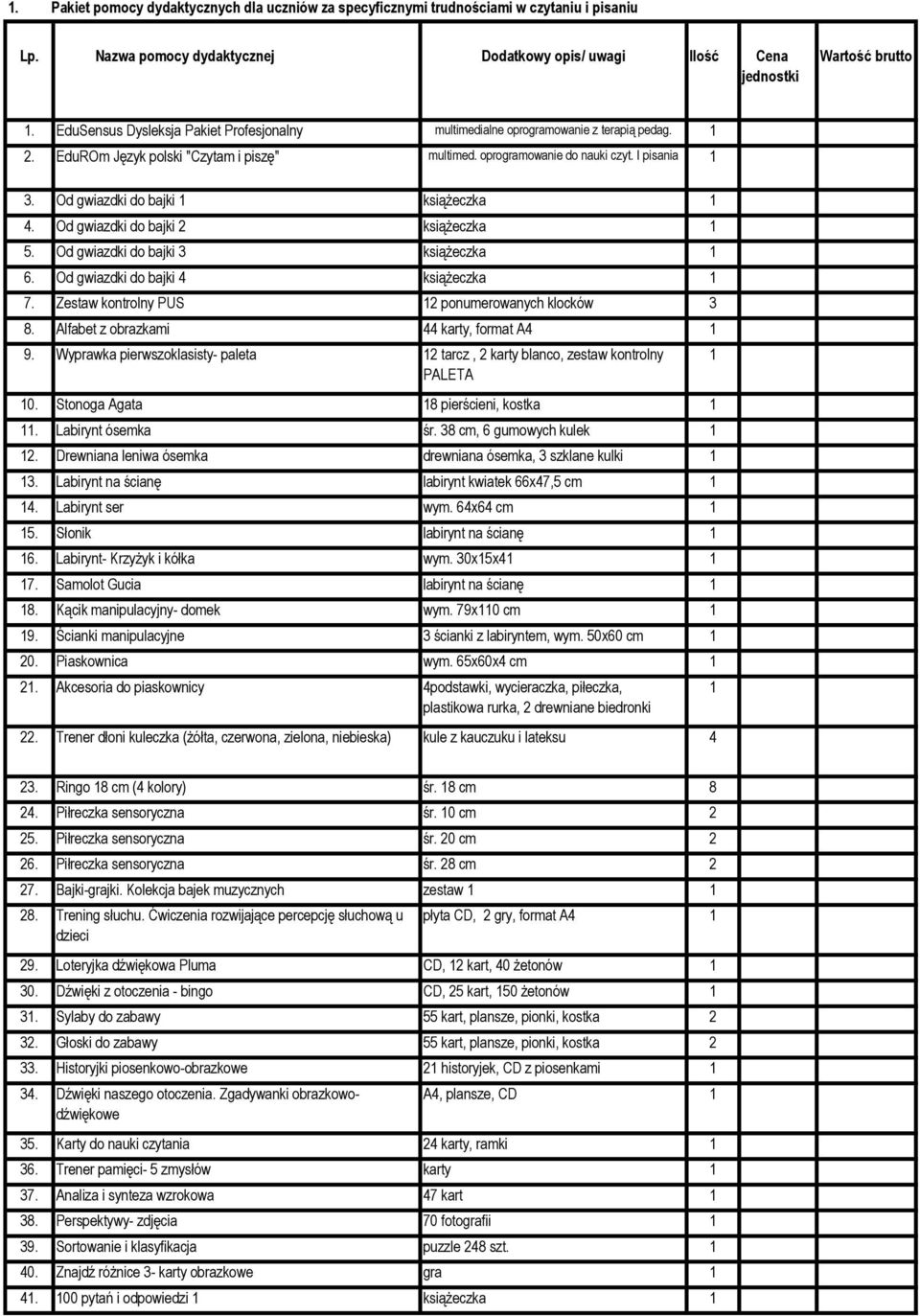 Od gwiazdki do bajki 4 książeczka 7. Zestaw kontrolny PUS 2 ponumerowanych klocków 3 8. Alfabet z obrazkami 44 karty, format A4 9.