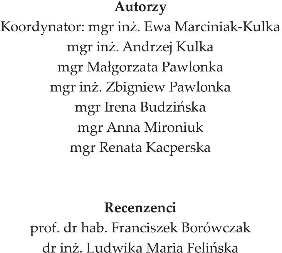 Zbigniew Pawlonka mgr Irena Budzińska mgr Anna Mironiuk mgr