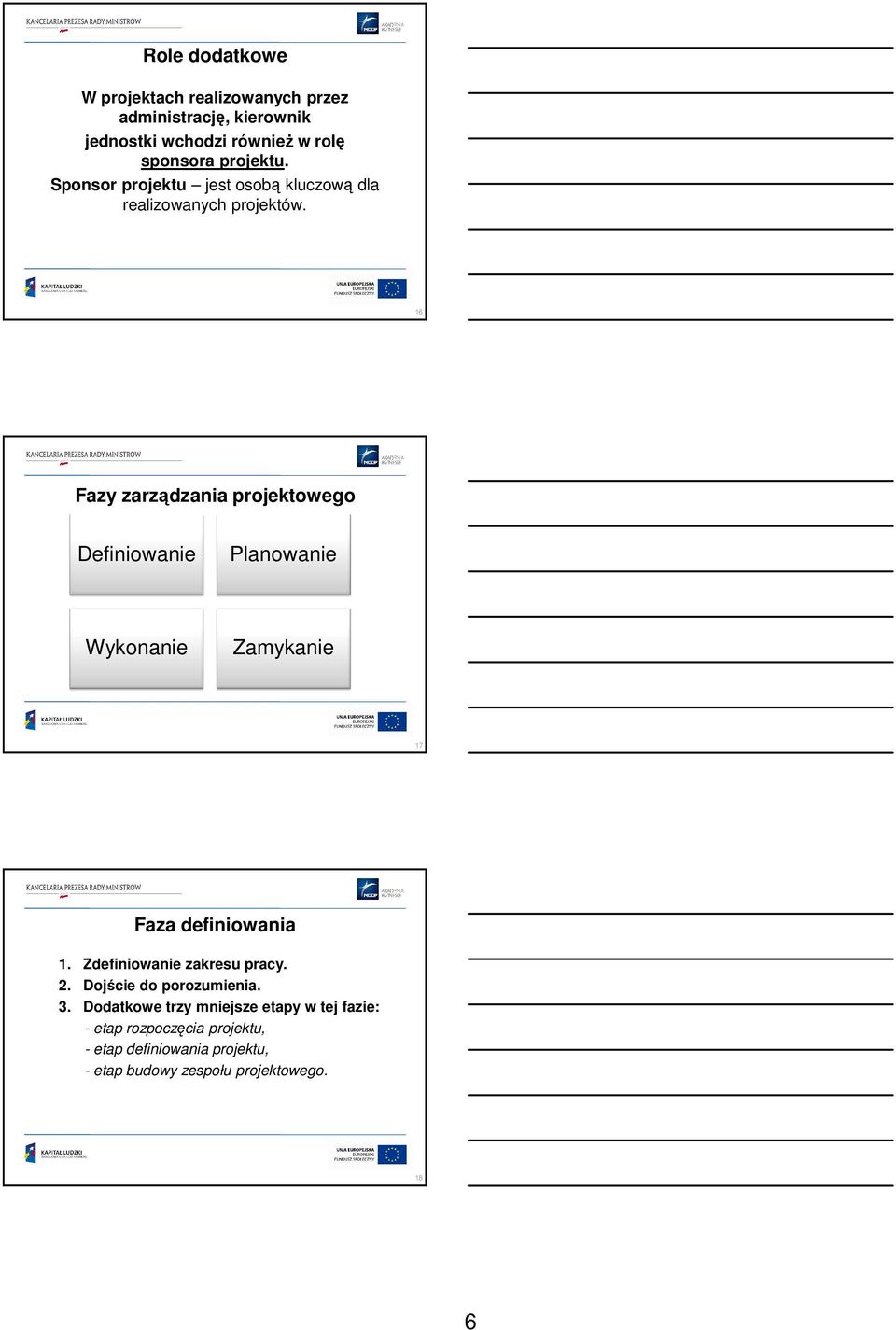 16 Fazy zarządzania projektowego Definiowanie Planowanie Wykonanie Zamykanie 17 Faza definiowania 1.