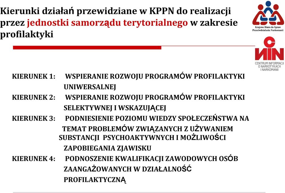 WSKAZUJĄCEJ KIERUNEK 3: PODNIESIENIE POZIOMU WIEDZY SPOŁECZEŃSTWA NA TEMAT PROBLEMÓW ZWIĄZANYCH Z UŻYWANIEM SUBSTANCJI