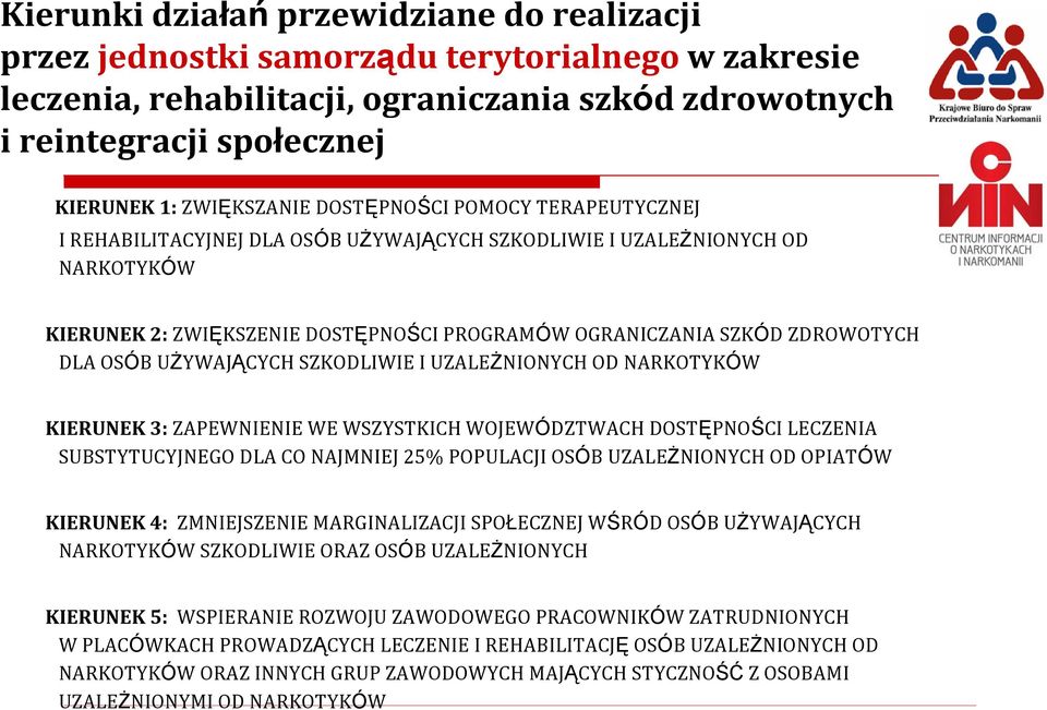 ZDROWOTYCH DLA OSÓB UŻYWAJĄCYCH SZKODLIWIE I UZALEŻNIONYCH OD NARKOTYKÓW KIERUNEK 3: ZAPEWNIENIE WE WSZYSTKICH WOJEWÓDZTWACH DOSTĘPNOŚCI LECZENIA SUBSTYTUCYJNEGO DLA CO NAJMNIEJ 25% POPULACJI OSÓB