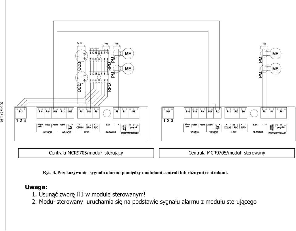 Przekazywanie sygnału alarmu pomiędzy modułami centrali lub róŝnymi