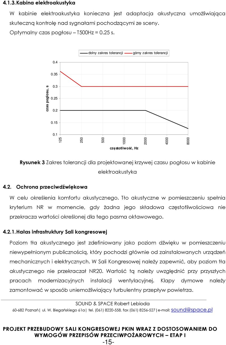 1 125 250 500 1000 2000 4000 8000 częstotliwość, Hz Rysunek 3 Zakres tolerancji dla projektowanej krzywej czasu pogłosu w kabinie elektroakustyka 4.2. Ochrona przeciwdźwiękowa W celu określenia komfortu akustycznego.