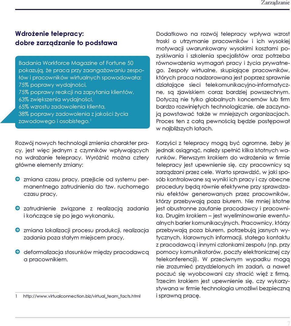 1 Rozwój nowych technologii zmienia charakter pracy, jest więc jednym z czynników wpływających na wdrażanie telepracy.