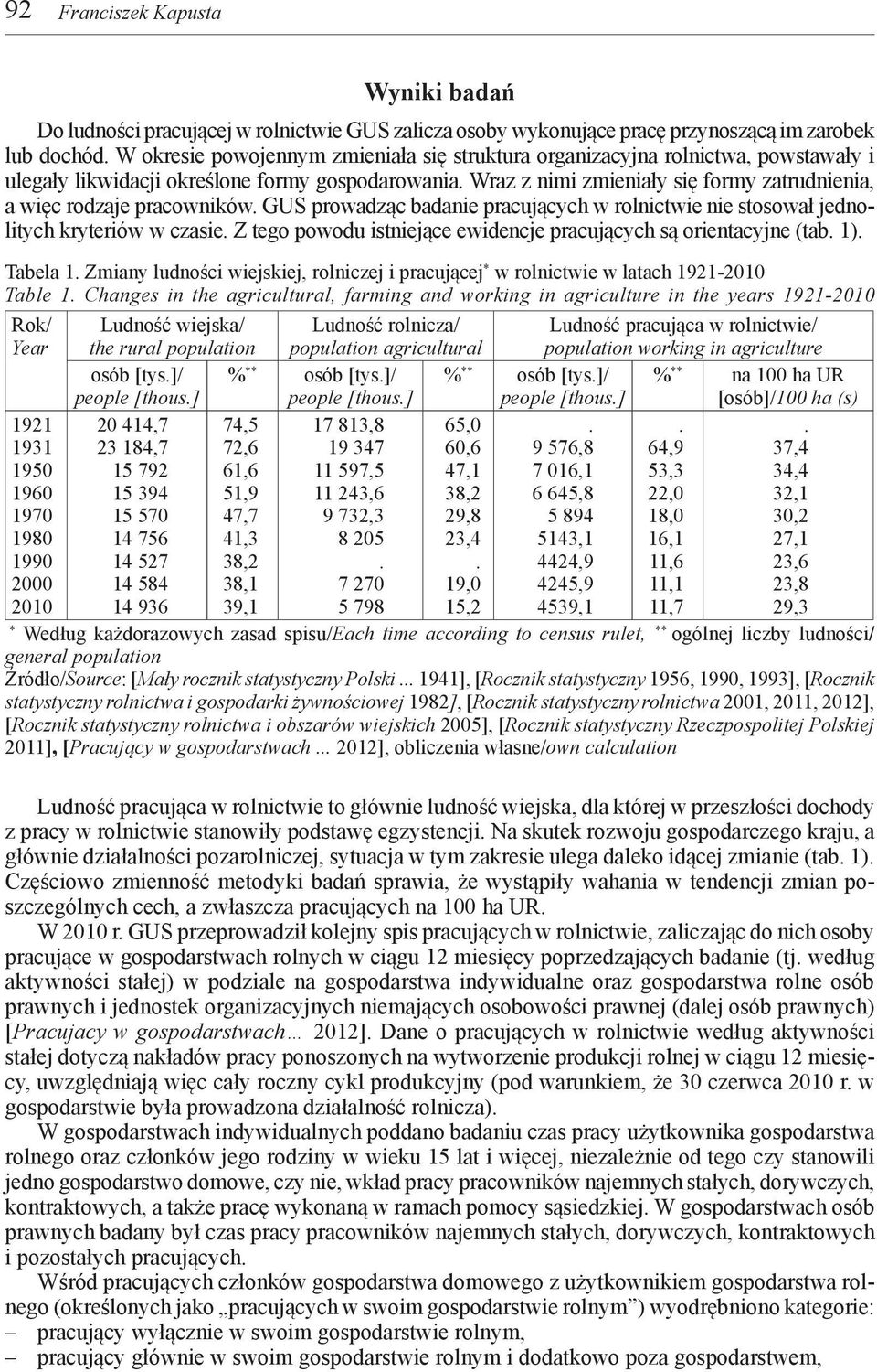 Wraz z nimi zmieniały się formy zatrudnienia, a więc rodzaje pracowników. GUS prowadząc badanie pracujących w rolnictwie nie stosował jednolitych kryteriów w czasie.