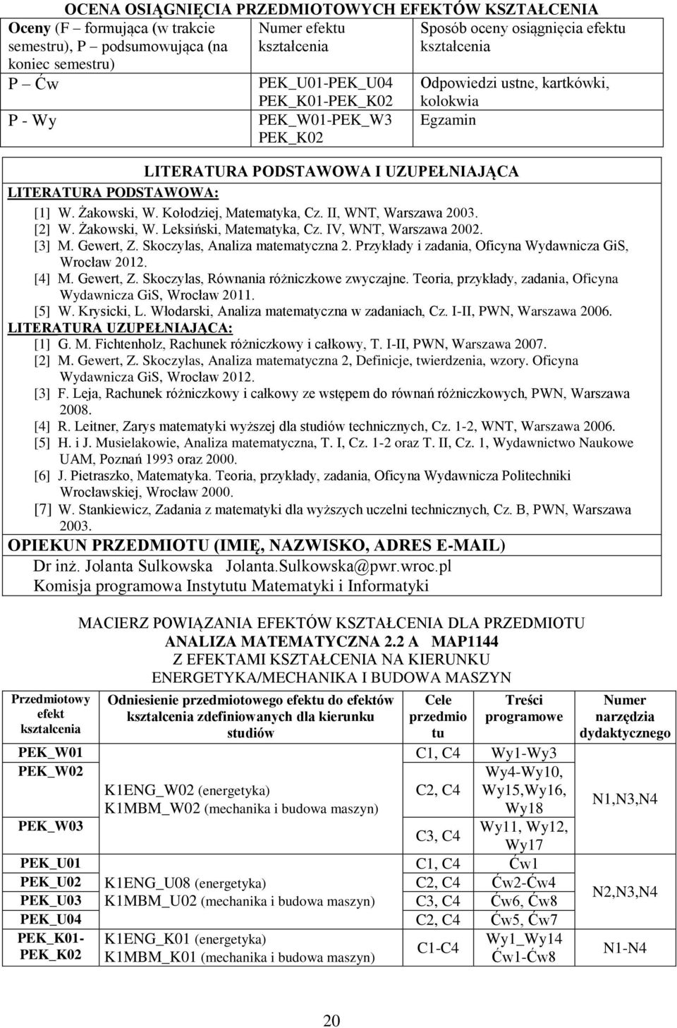 II, WNT, Warszawa 003. [] W. Żakowski, W. Leksiński, Matematyka, Cz. IV, WNT, Warszawa 00. [3] M. Gewert, Z. Skoczylas, Analiza matematyczna. Przykłady i zadania, Oficyna Wydawnicza GiS, Wrocław 01.