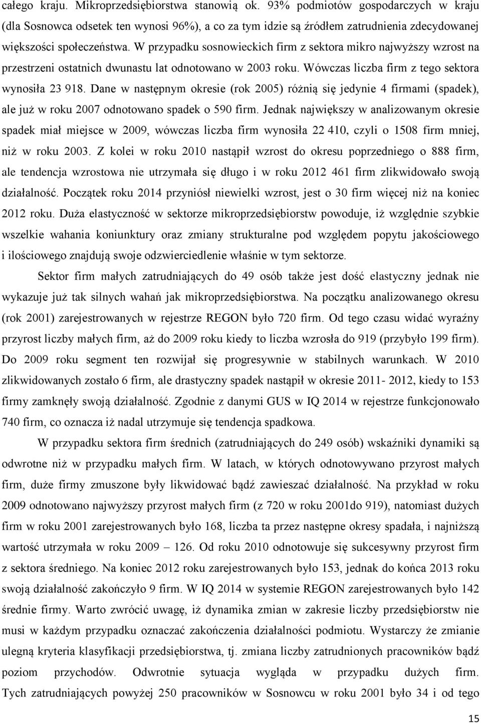 W przypadku sosnowieckich firm z sektora mikro najwyższy wzrost na przestrzeni ostatnich dwunastu lat odnotowano w 2003 roku. Wówczas liczba firm z tego sektora wynosiła 23 918.