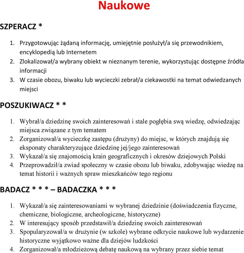 W czasie obozu, biwaku lub wycieczki zebrał/a ciekawostki na temat odwiedzanych miejsci POSZUKIWACZ * * 1.