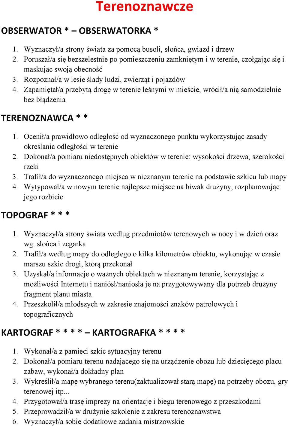 Zapamiętał/a przebytą drogę w terenie leśnymi w mieście, wrócił/a nią samodzielnie bez błądzenia TERENOZNAWCA * * 1.