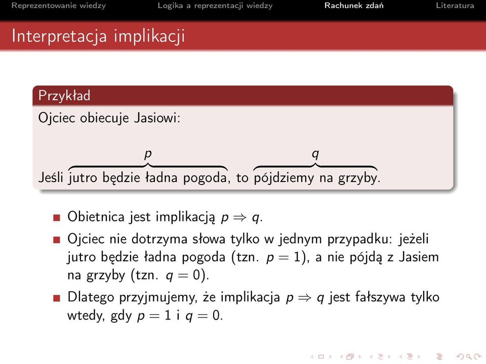 Ojciec nie dotrzyma słowa tylko w jednym przypadku: jeżeli jutro będzie ładna pogoda (tzn.