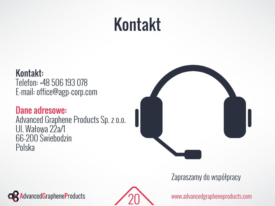 com Dane adresowe: Advanced Graphene Products Sp. z o.o. Ul.