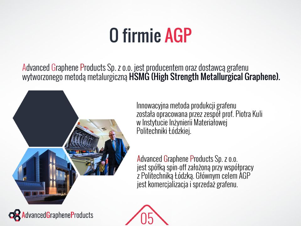 o. jest producentem oraz dostawcą grafenu wytworzonego metodą metalurgiczną HSMG (High Strength Metallurgical Graphene).