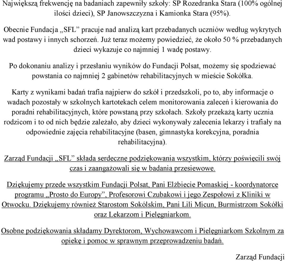 JuŜ teraz moŝemy powiedzieć, Ŝe około 50 % przebadanych dzieci wykazuje co najmniej 1 wadę postawy.