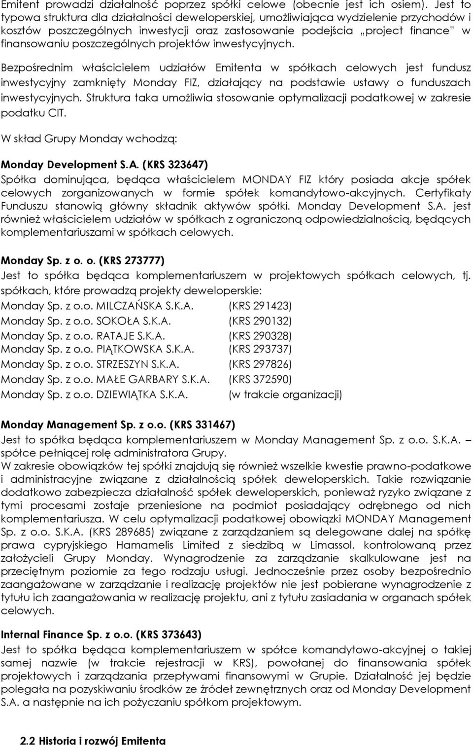 poszczególnych projektów inwestycyjnych.