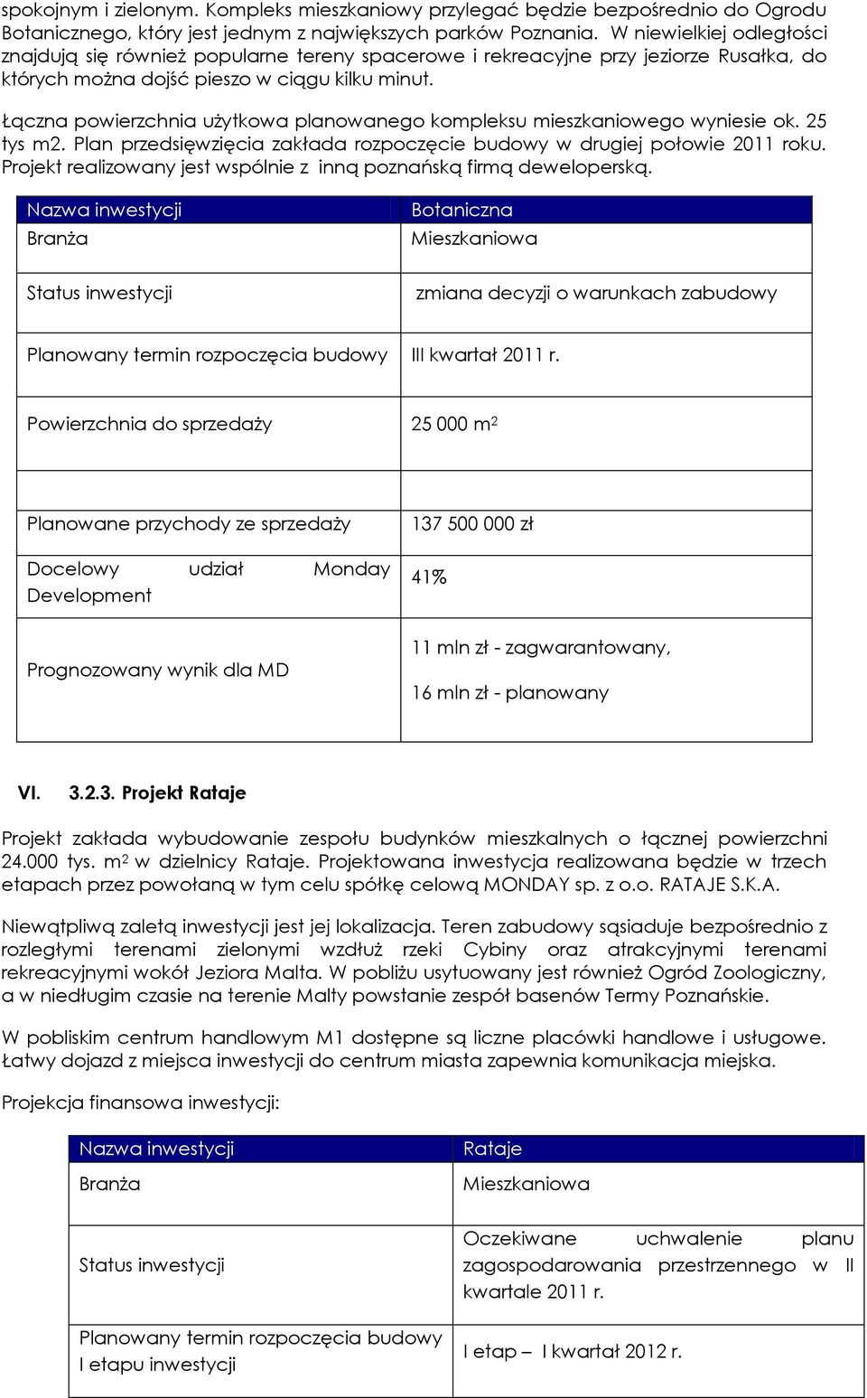 Łączna powierzchnia użytkowa planowanego kompleksu mieszkaniowego wyniesie ok. 25 tys m2. Plan przedsięwzięcia zakłada rozpoczęcie budowy w drugiej połowie 2011 roku.