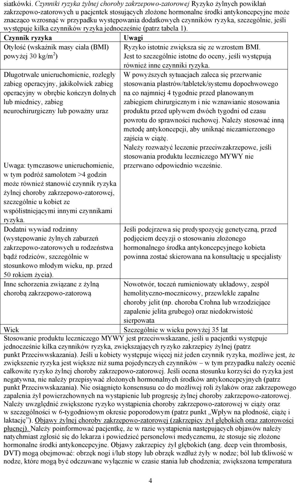 występowania dodatkowych czynników ryzyka, szczególnie, jeśli występuje kilka czynników ryzyka jednocześnie (patrz tabela 1).