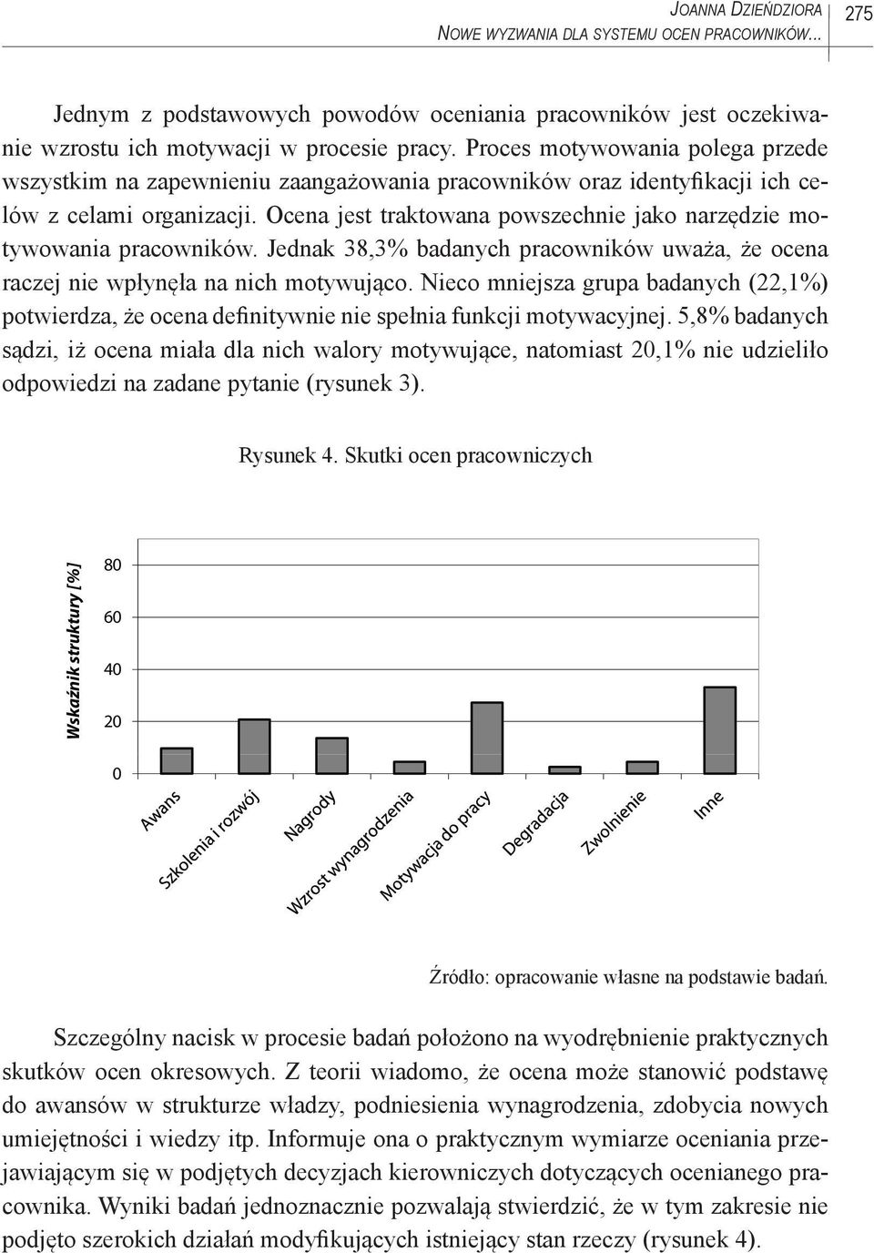 Ocena jest traktowana powszechnie jako narzędzie motywowania pracowników. Jednak 38,3% badanych pracowników uważa, że ocena raczej nie wpłynęła na nich motywująco.