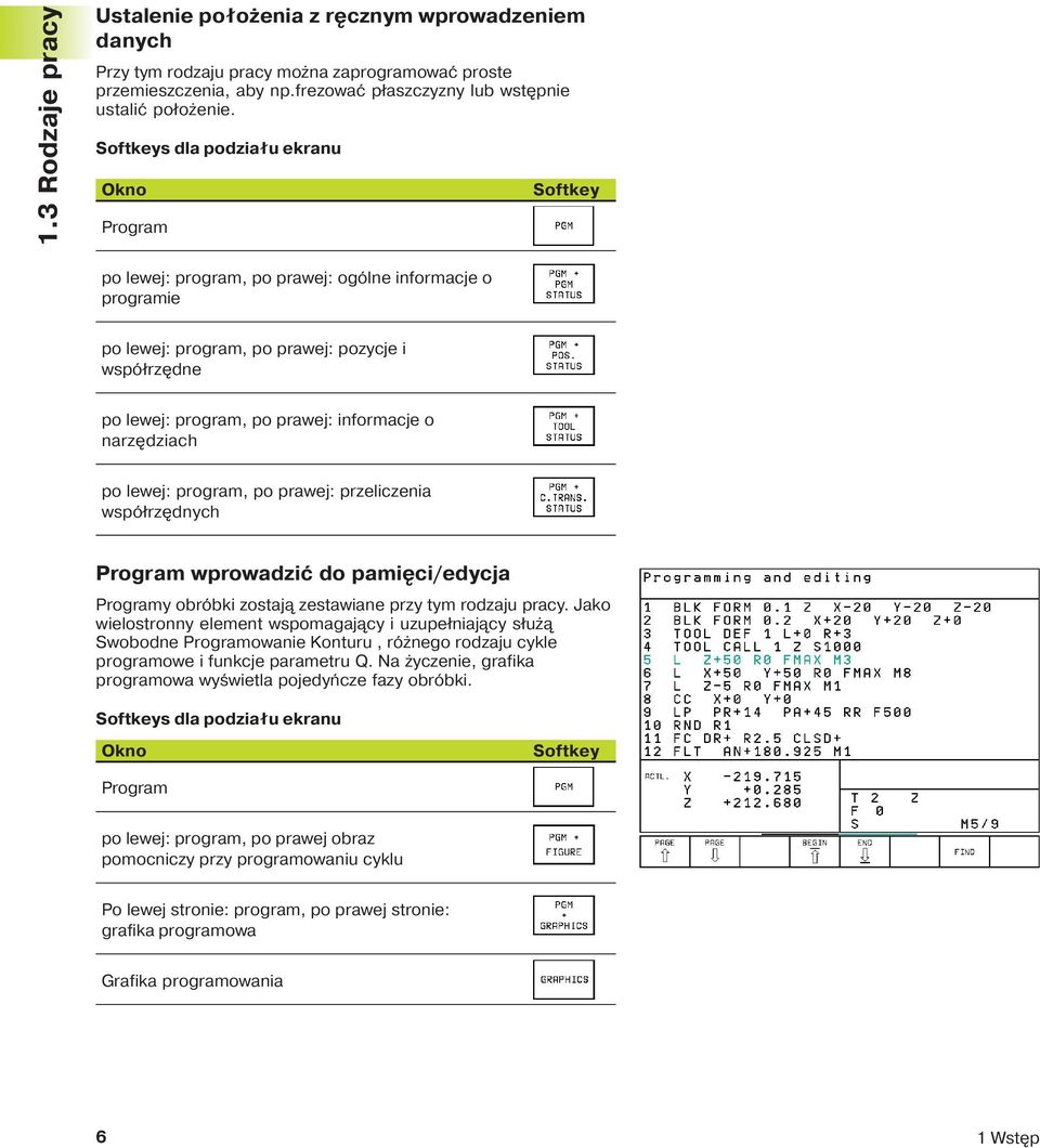 informacje o narz dziach po lewej: program, po prawej: przeliczenia współrz dnych Program wprowadzić do pami ci/edycja Programy obróbki zostaj zestawiane przy tym rodzaju pracy.