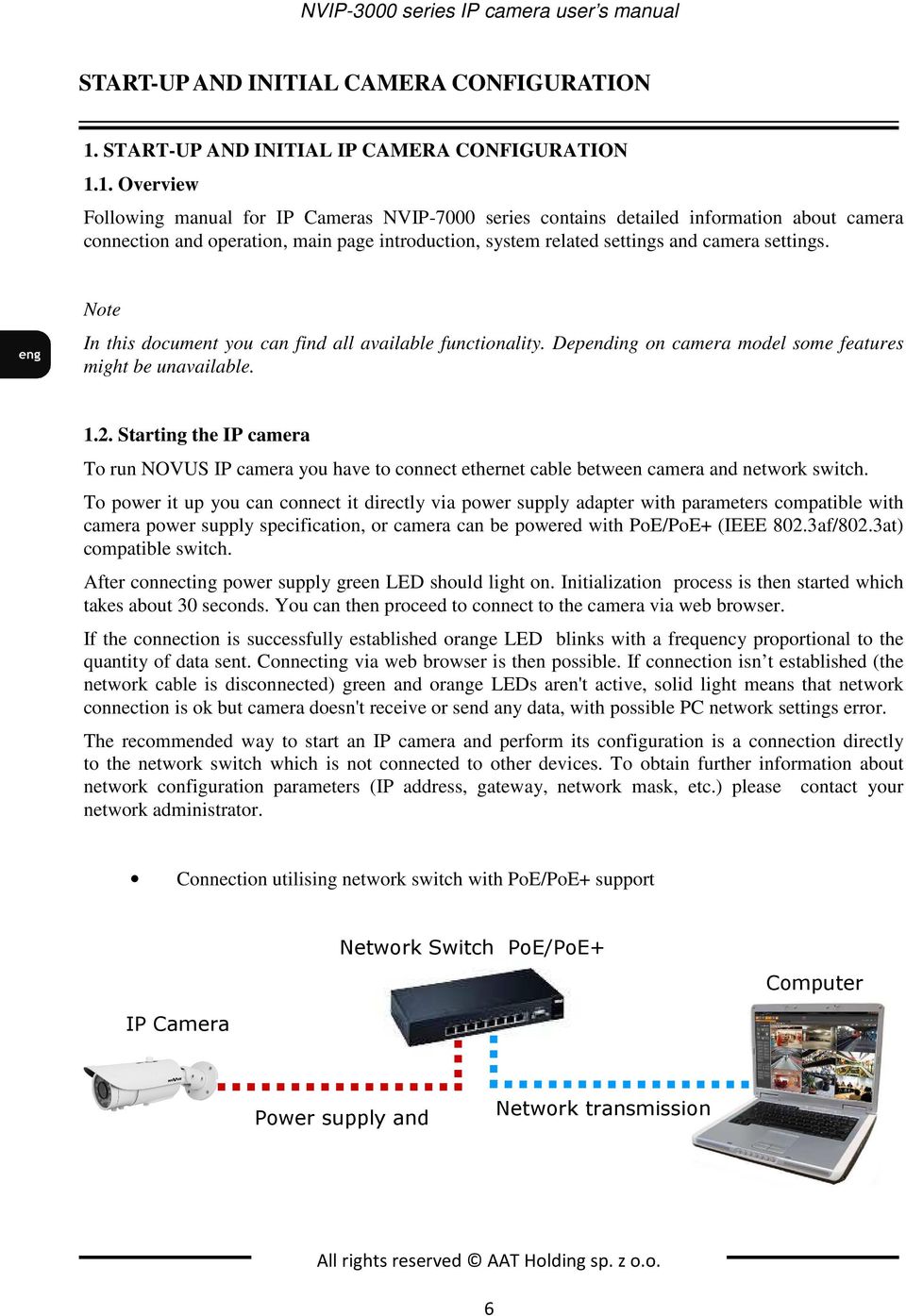 1. Overview Following manual for IP Cameras NVIP-7000 series contains detailed information about camera connection and operation, main page introduction, system related settings and camera settings.