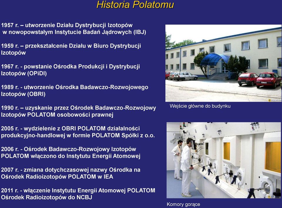 uzyskanie przez Ośrodek Badawczo-Rozwojowy Izotopów POLATOM osobowości prawnej Wejście główne do budynku 2005 r.