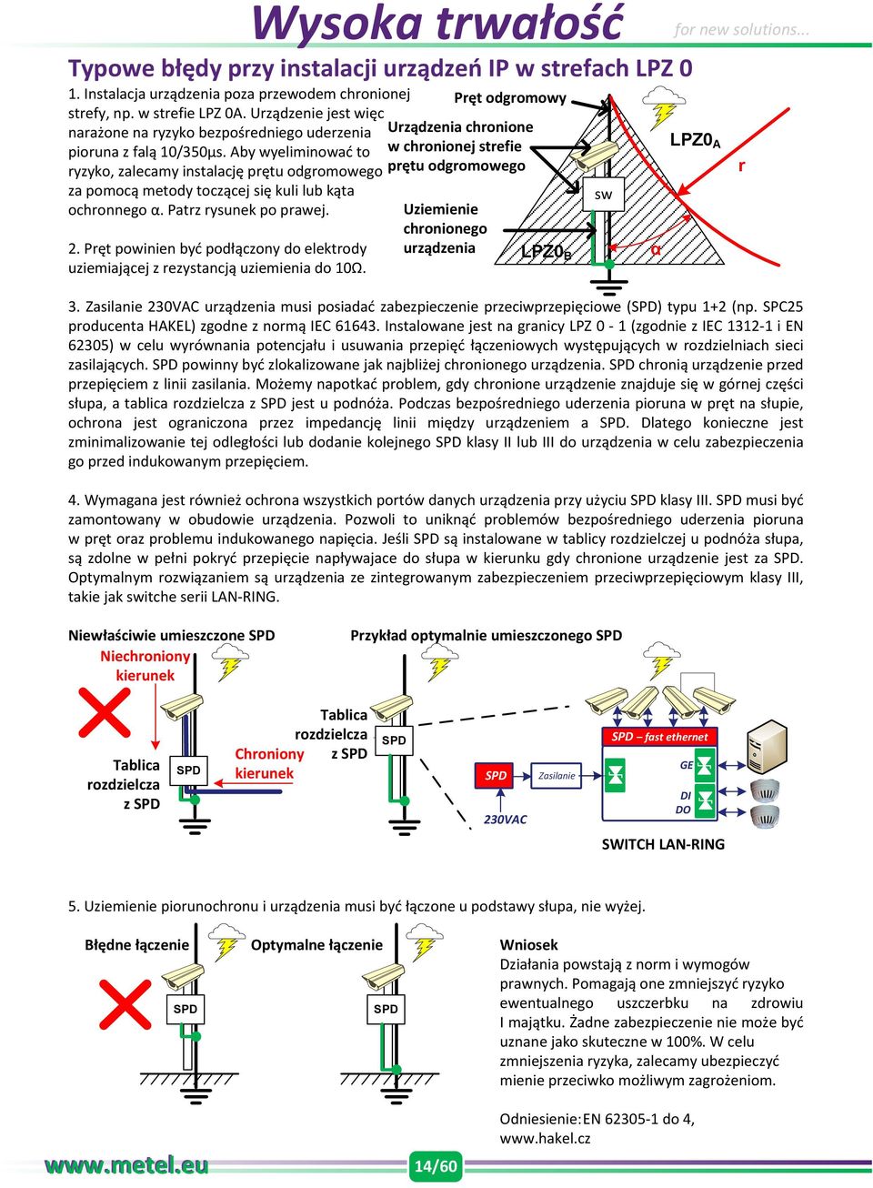 Aby wyeliminowad to ryzyko, zalecamy instalację prętu odgromowego za pomocą metody toczącej się kuli lub kąta ochronnego α. Patrz rysunek po prawej. 2.